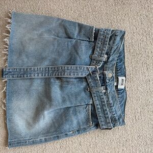 Agolde Light Blue Denim Mini Skirt with Tie Waist